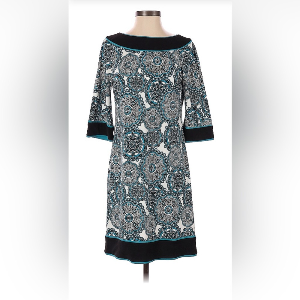 DressBarn paisley blue & black stretchy dress